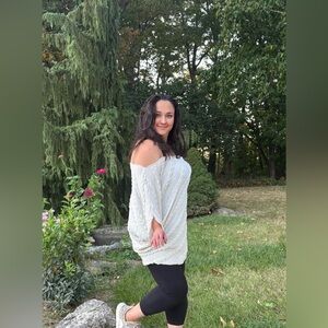 Cozy Off-Shoulder White Cable Knit Sweater handmade by Bazzybears